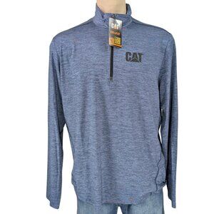 CAT Men's XL NWT Blue Space Dye 1/4 Zip Long Sleeve Lightweight Pullover Shirt